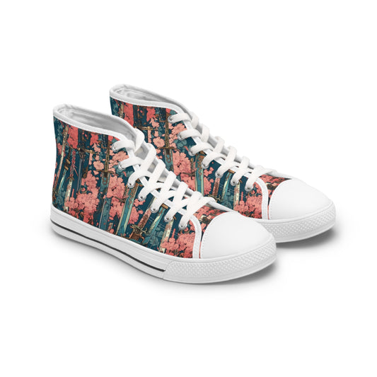 Women's High Top Sneakers - Katanas & Cherry Blossoms