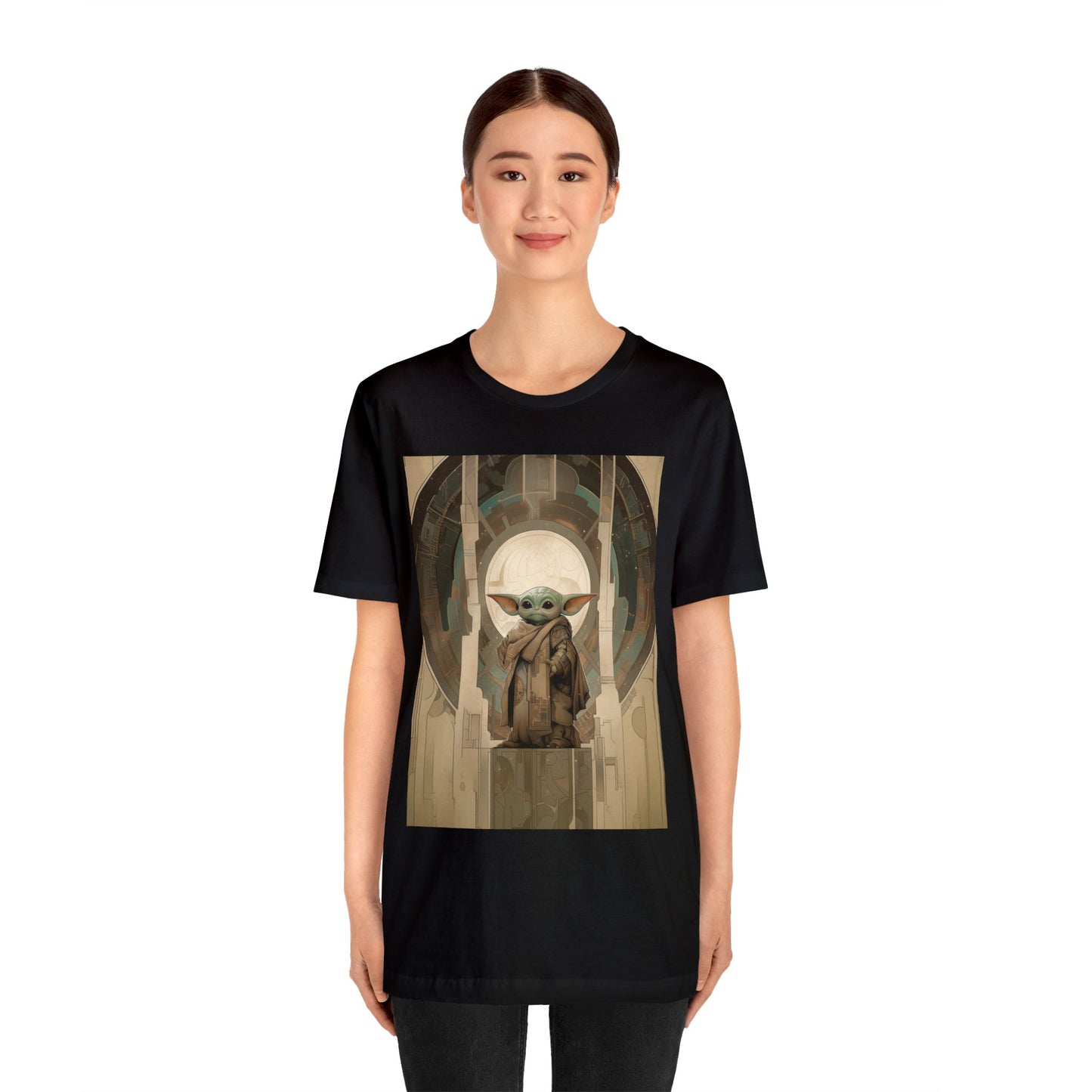 Unisex Jersey Short Sleeve Tee - Baby Yoda Grogu Art Deco style by Frank Lloyd Wright