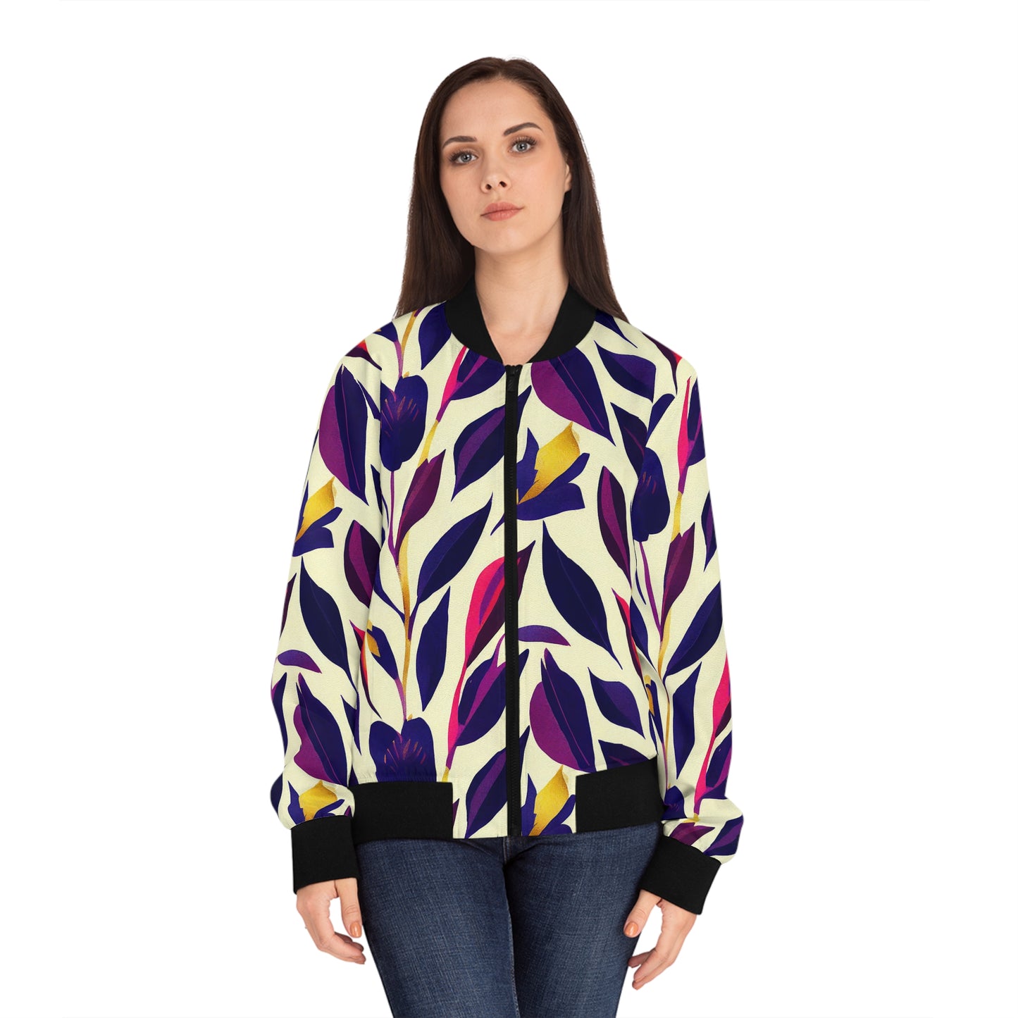 Women's Bomber Jacket - Violet Flourish Damask