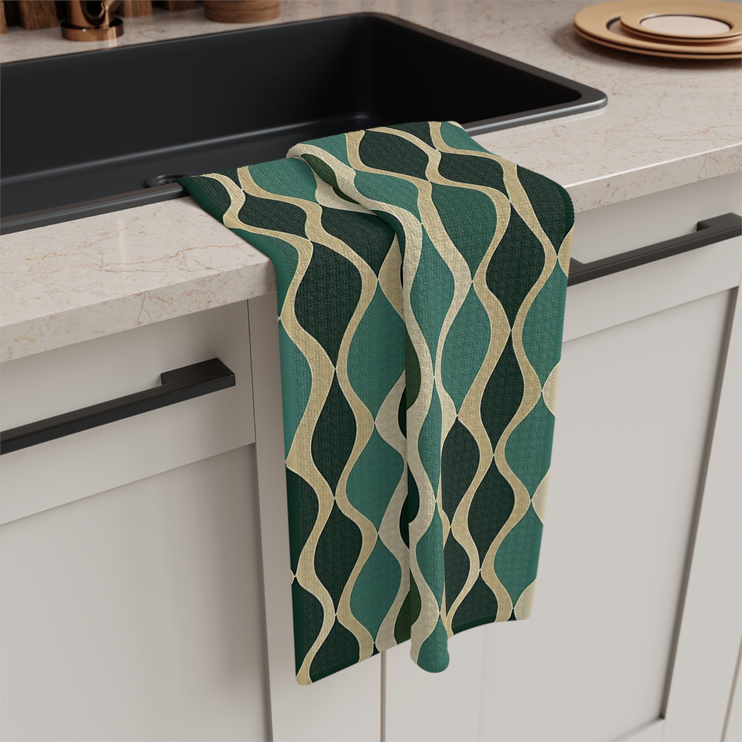 Soft Tea Towel - Deco Aqua Ringlets