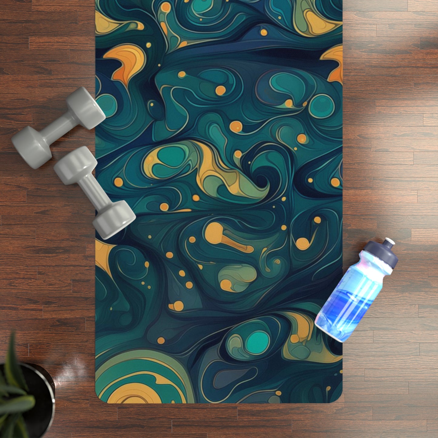 Rubber Yoga Mat- Kenric Trikonasana 70s Sci Fi Nebula