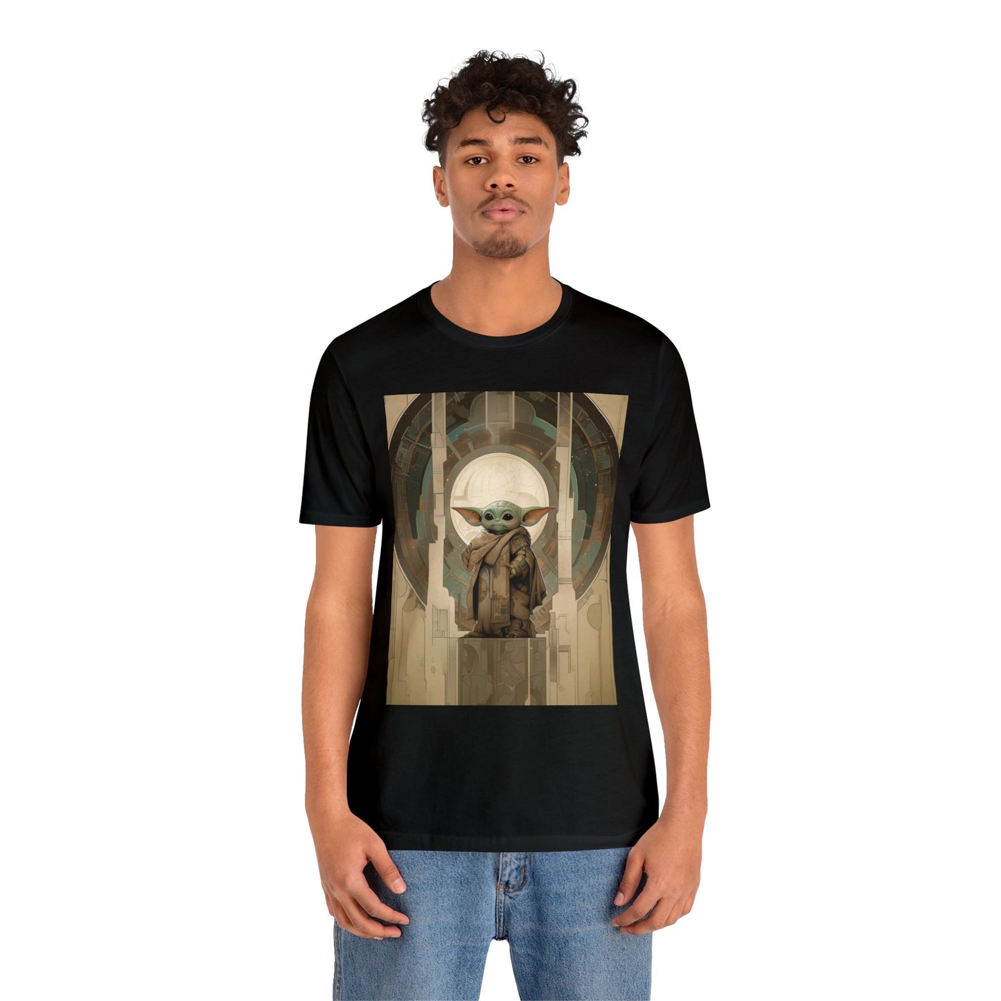 Unisex Jersey Short Sleeve Tee - Baby Yoda Grogu Art Deco style by Frank Lloyd Wright