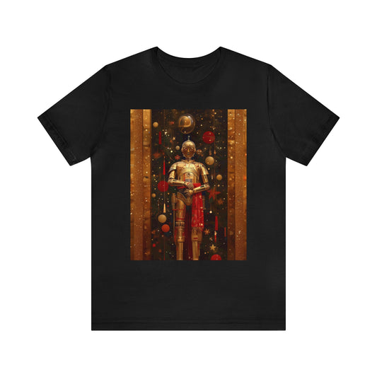 Unisex Jersey Short Sleeve Tee - C3P0 Christmas Card painted by Norman Rockwell