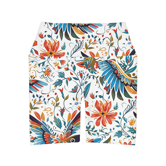 High Waisted Yoga Shorts - Colibri Abstract