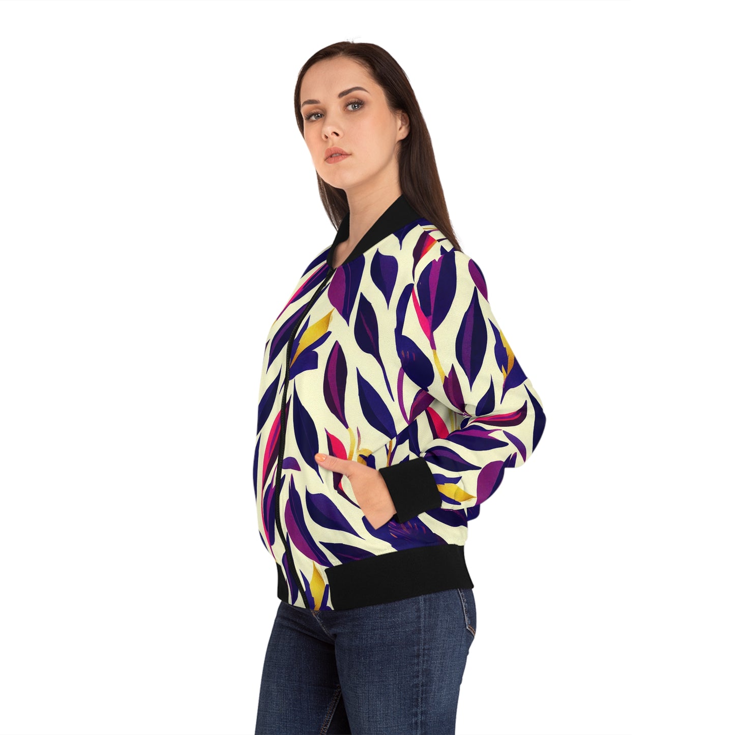 Women's Bomber Jacket - Violet Flourish Damask