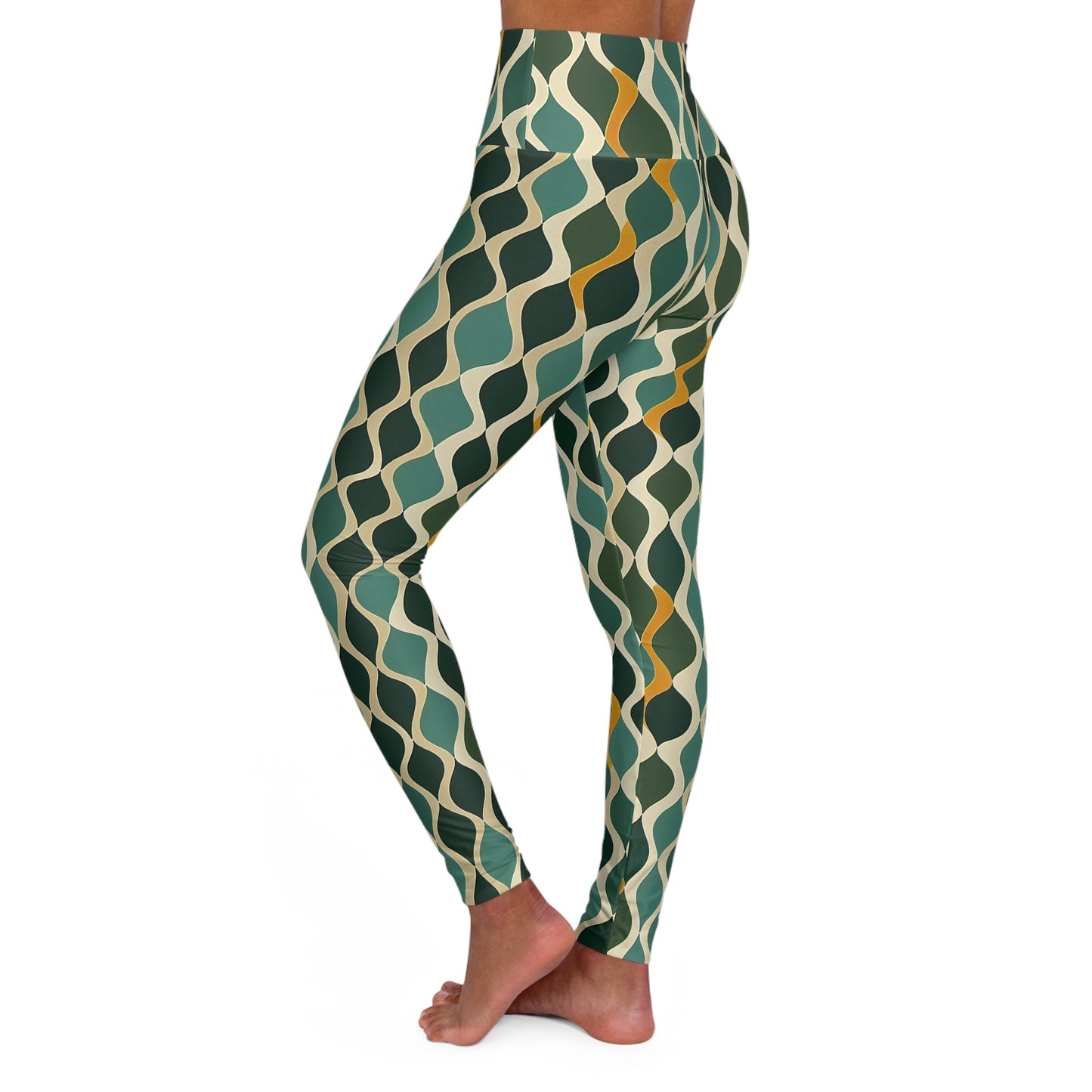 High Waisted Leggings - Deco Aqua Ringlets