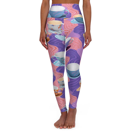 High Waisted Leggings - Emmalina Giverny Coffee Cups