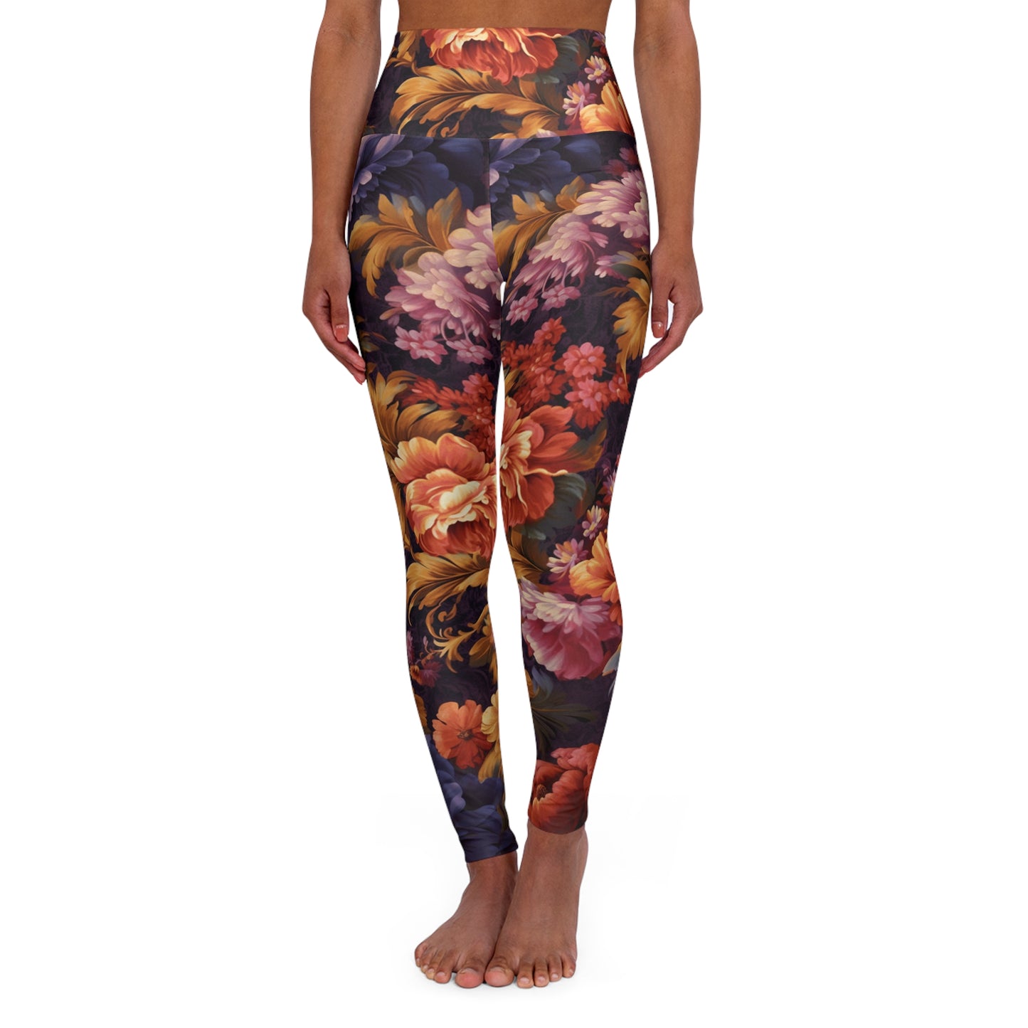 High Waisted Leggings - Impressionist Poppy.