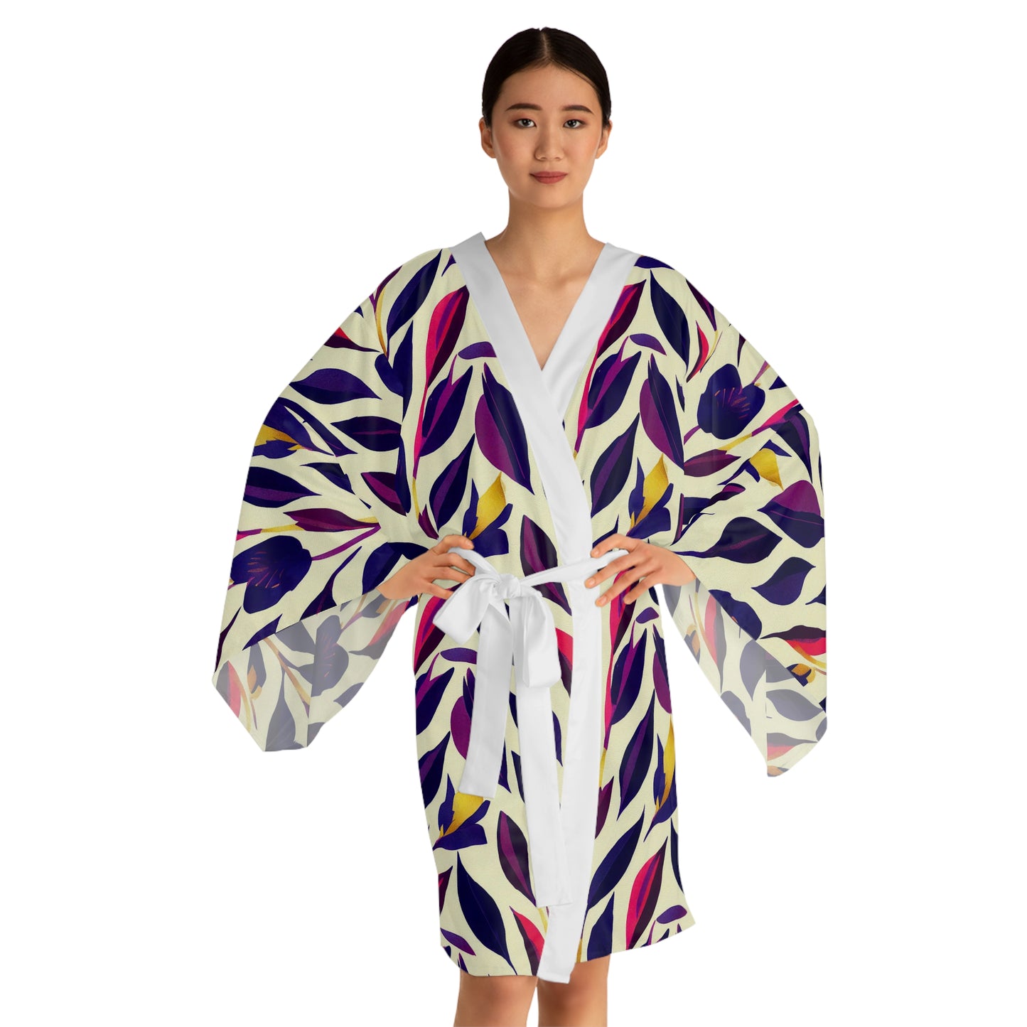 Long Sleeve Kimono Robe - Violet Flourish Damask