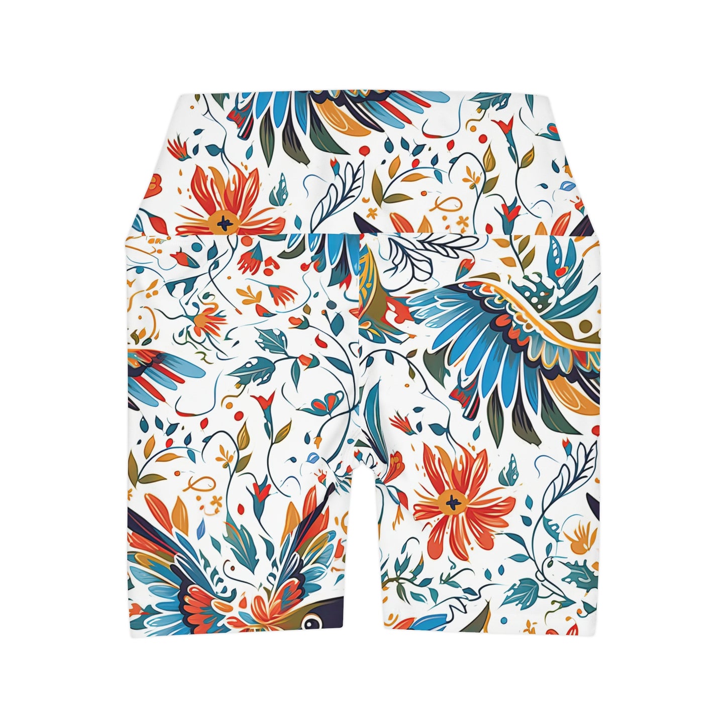 High Waisted Yoga Shorts - Colibri Abstract