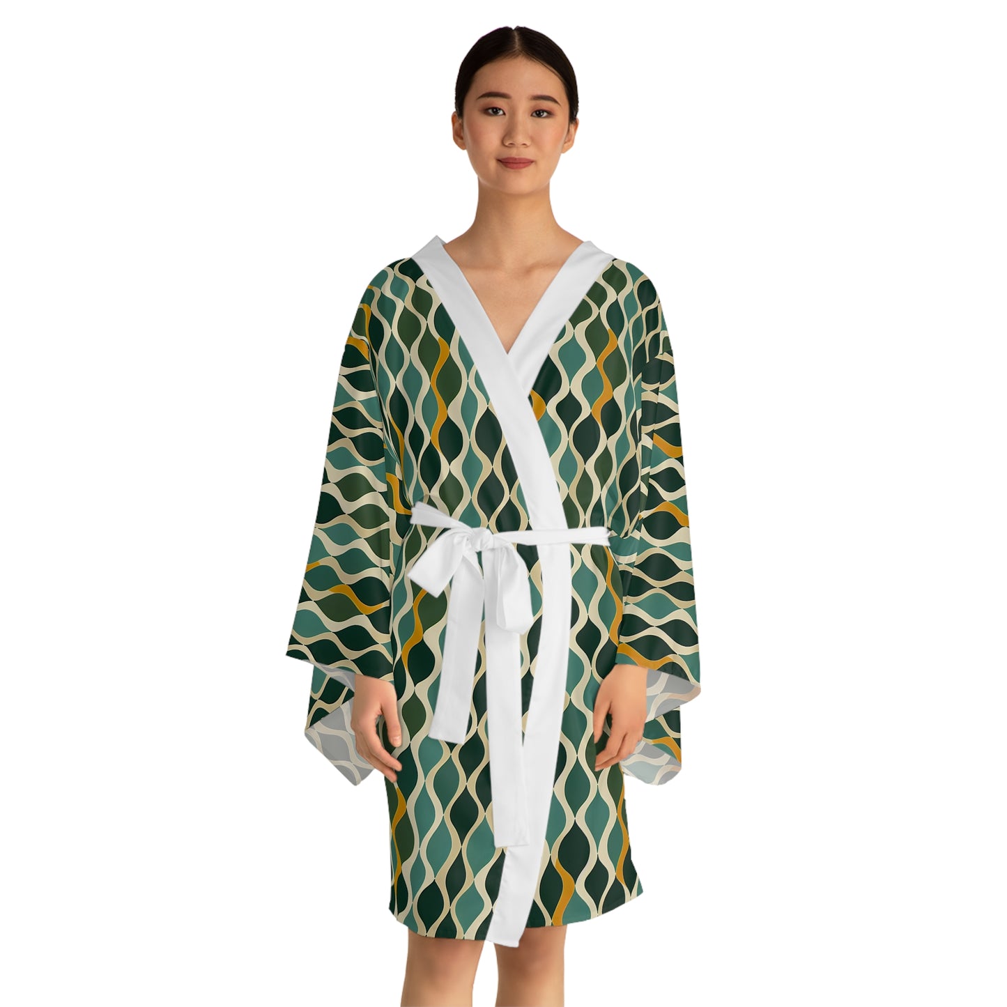 Long Sleeve Kimono Robe - Deco Acqua Ringlets