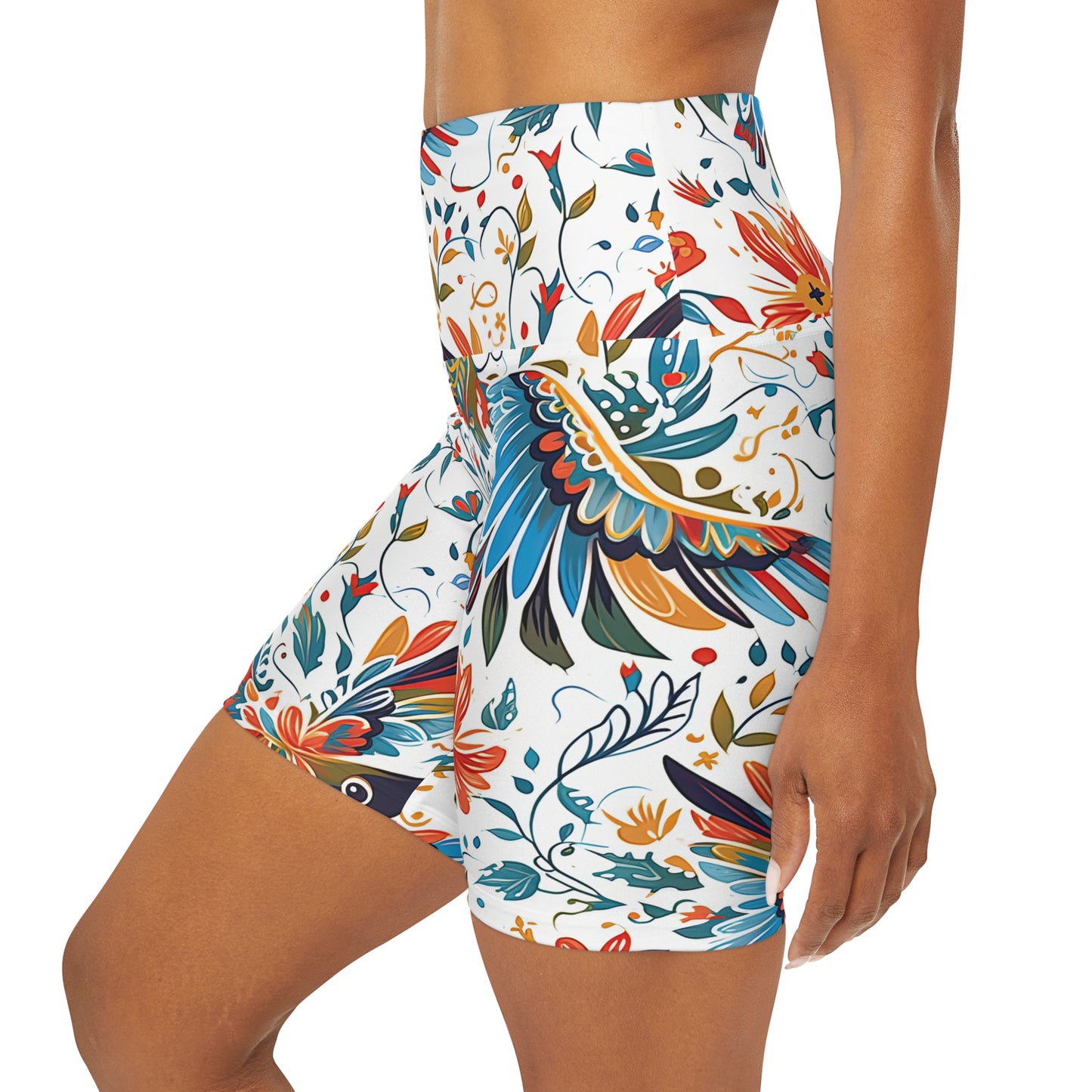 High Waisted Yoga Shorts - Colibri Abstract