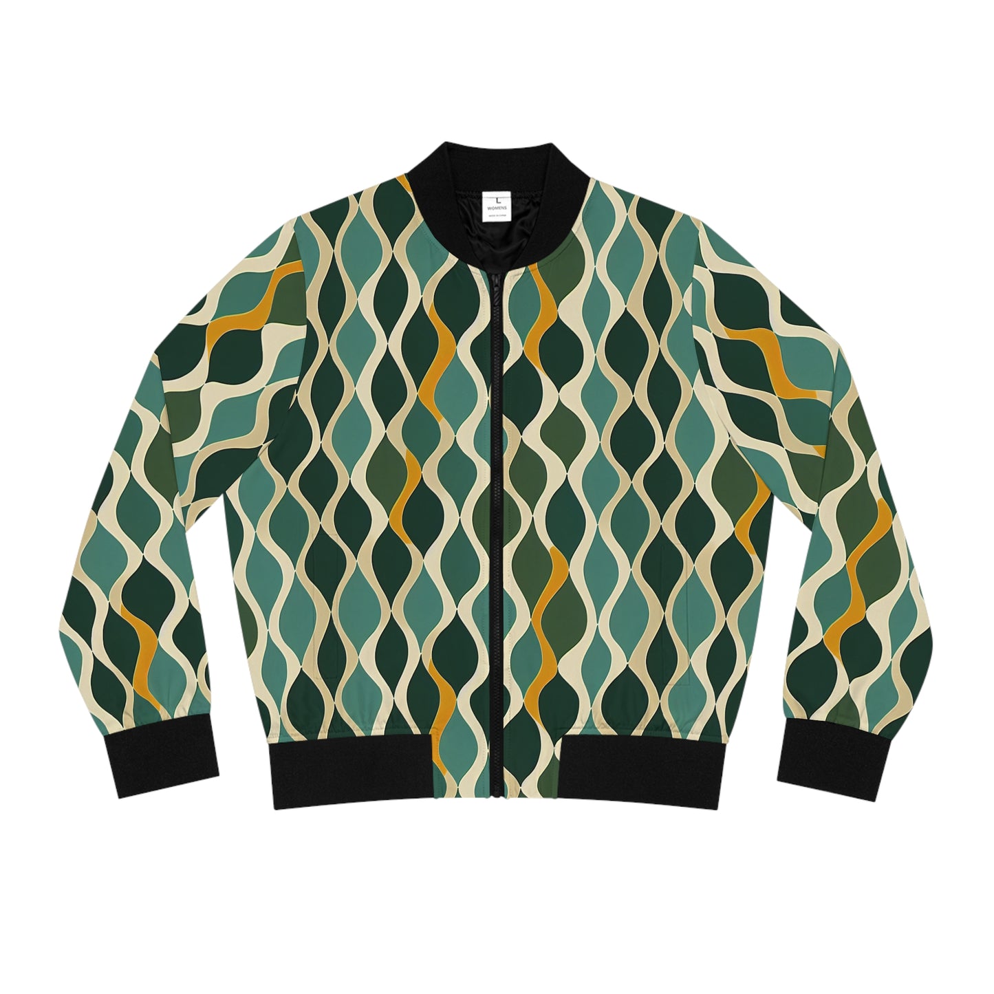 Women's Bomber Jacket - Deco Aqua Ringlets