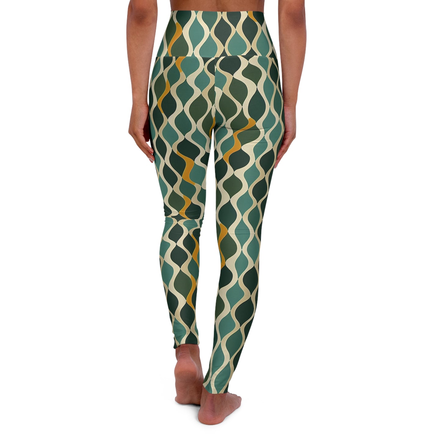 High Waisted Leggings - Deco Aqua Ringlets