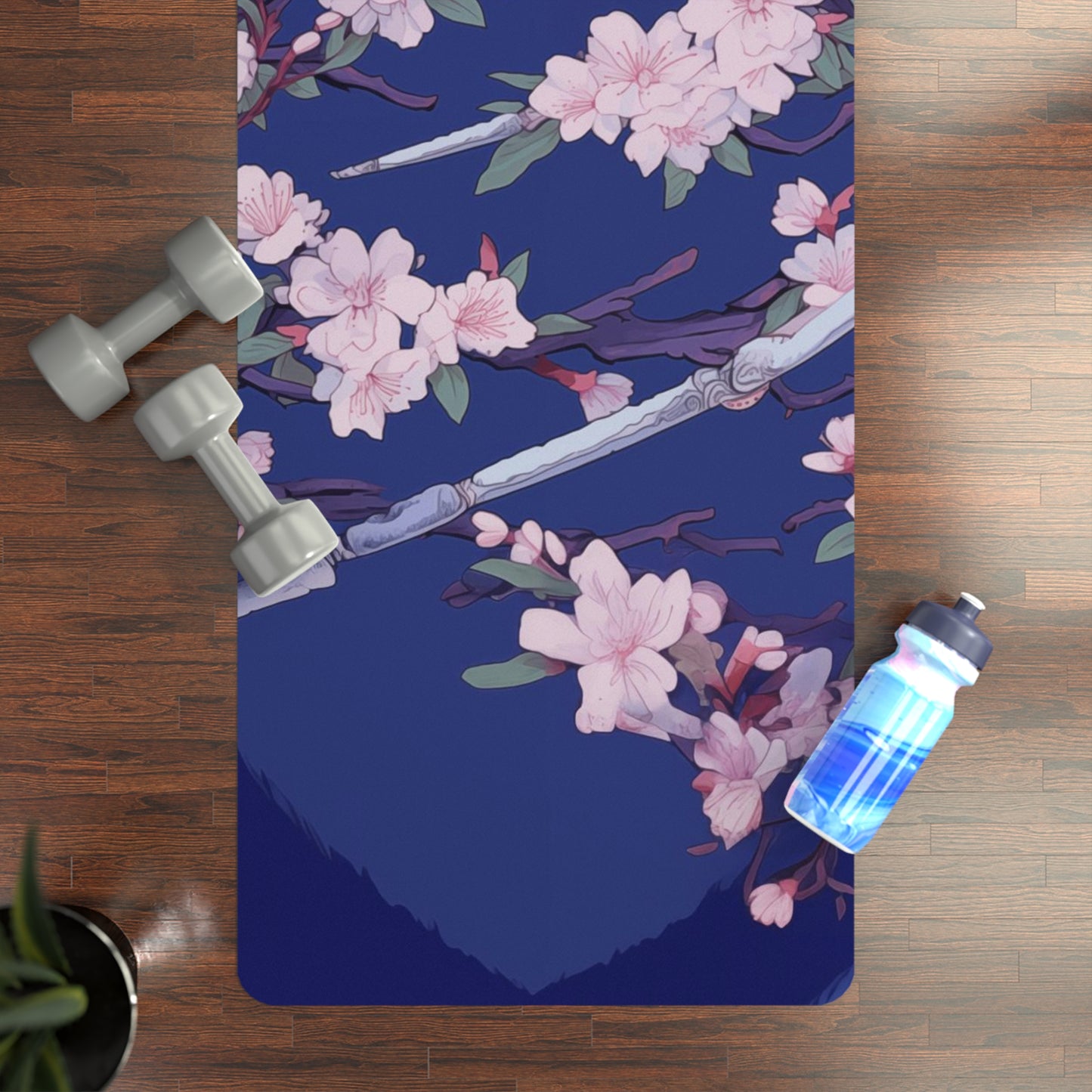 Rubber Yoga Mat- Astrid Matsyasana Katanas Cherry Blossoms