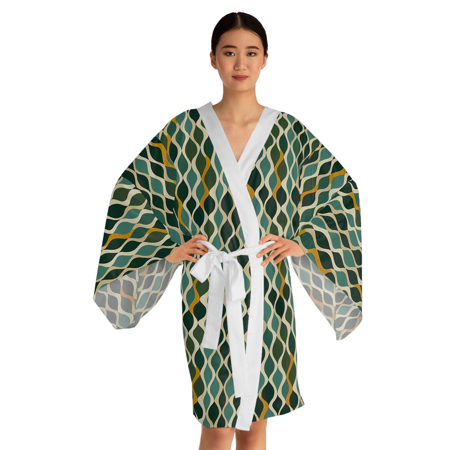 Long Sleeve Kimono Robe - Deco Acqua Ringlets