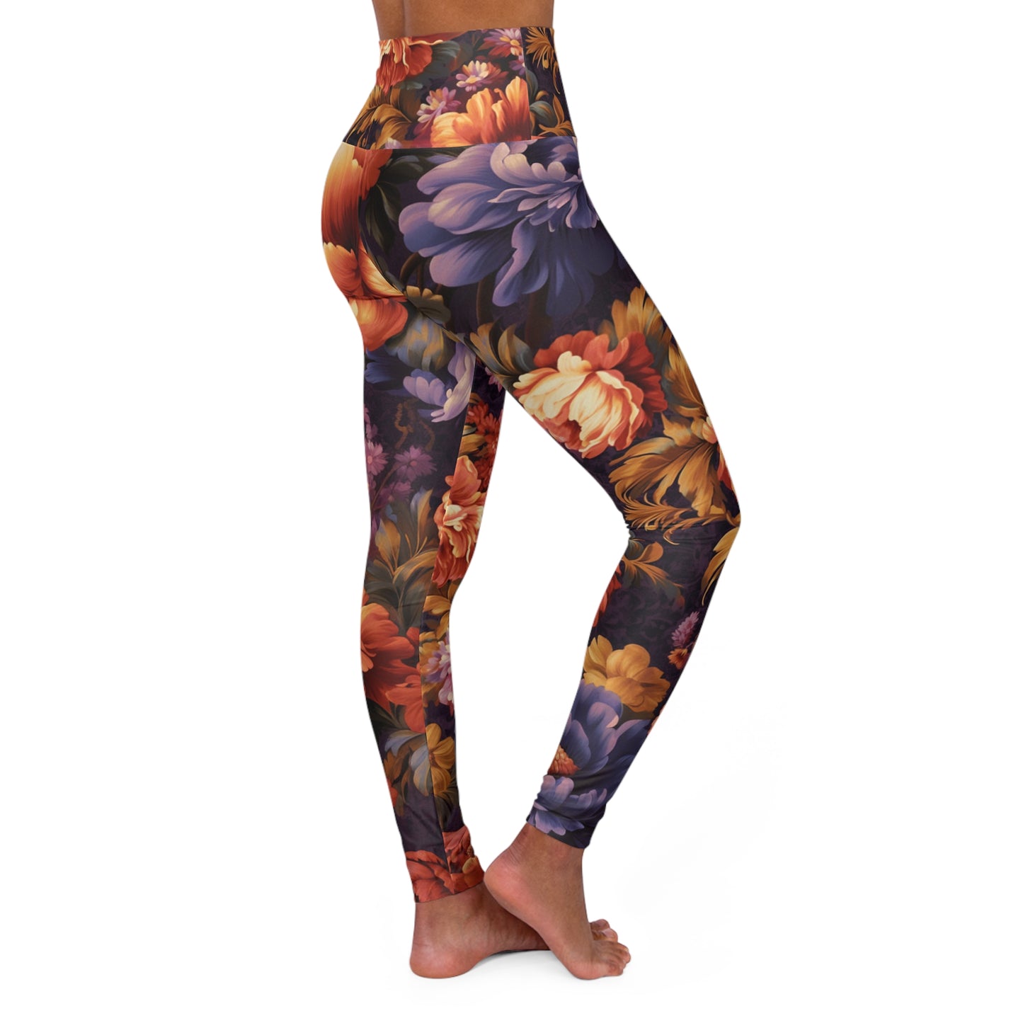 High Waisted Leggings - Impressionist Poppy.