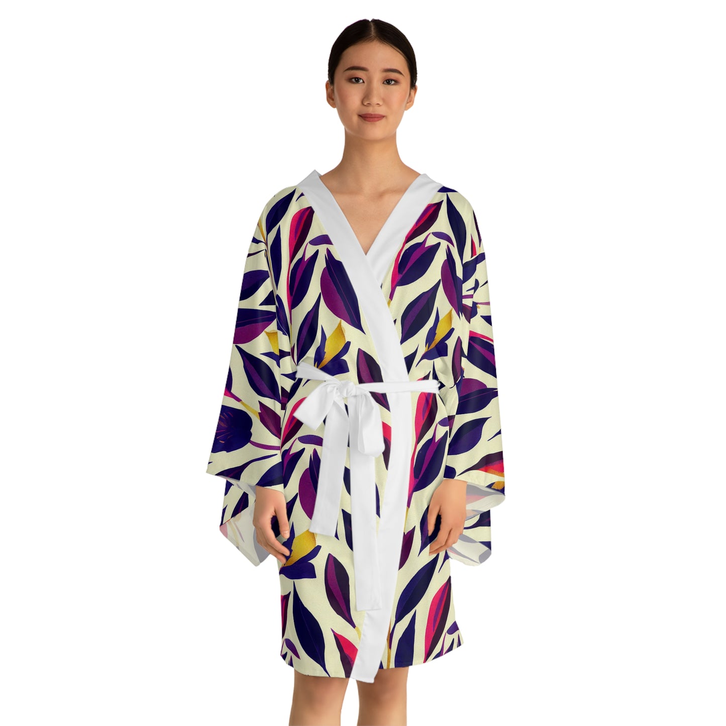 Long Sleeve Kimono Robe - Violet Flourish Damask