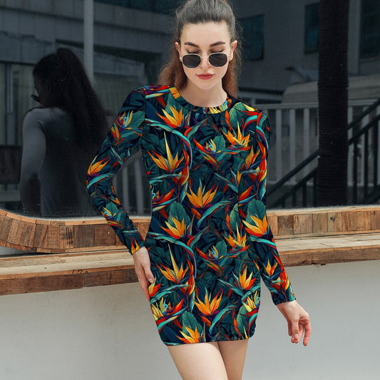 Women's Elegant Long Sleeve Skinny Dress - Bird of Paradise