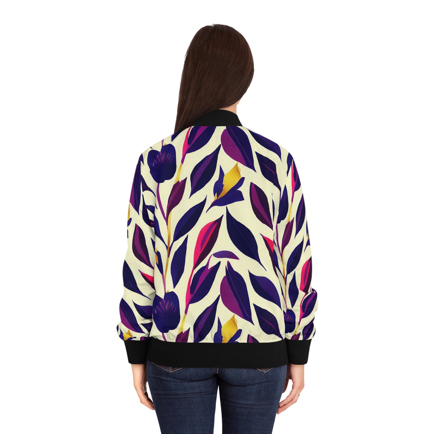 Women's Bomber Jacket - Violet Flourish Damask