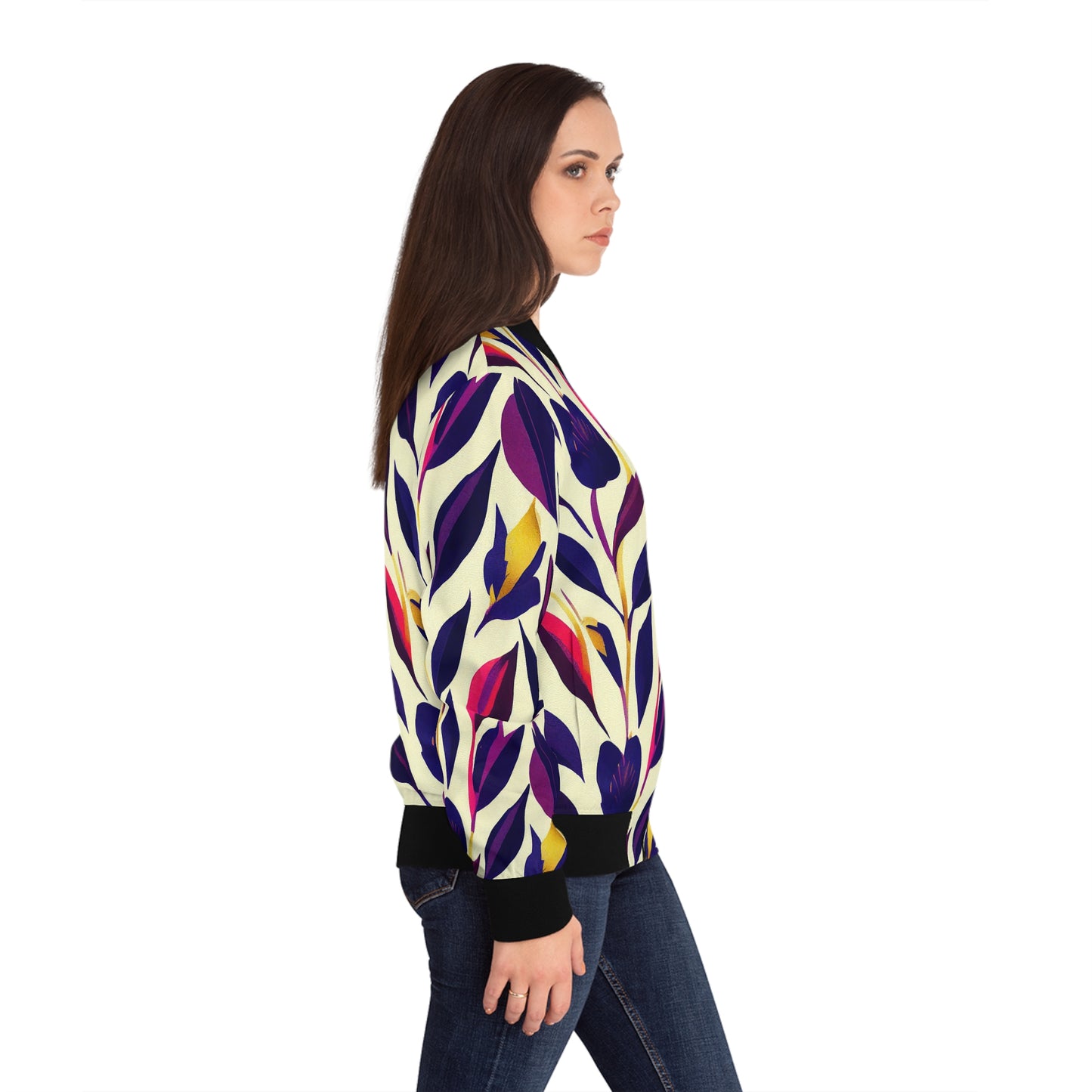 Women's Bomber Jacket - Violet Flourish Damask