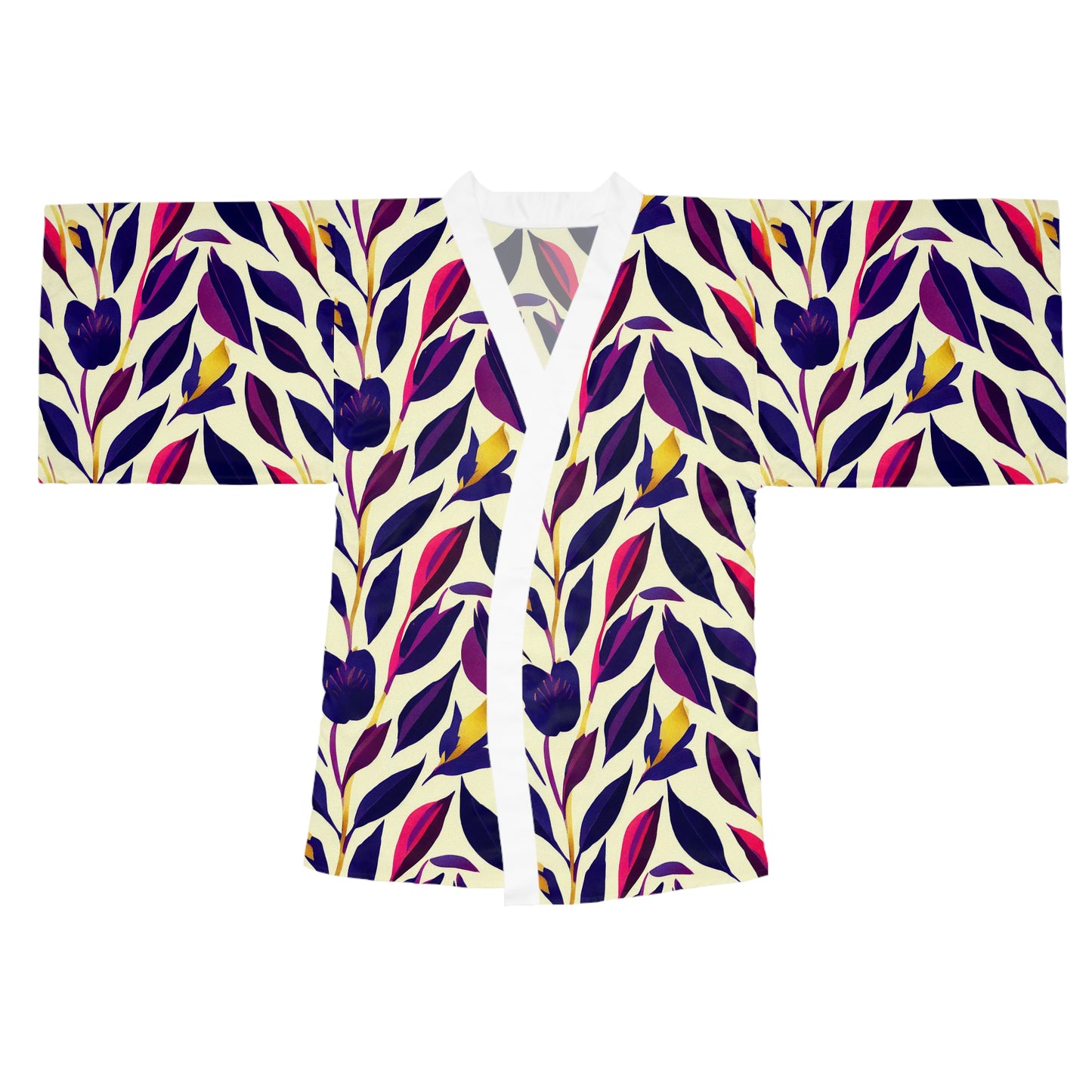 Long Sleeve Kimono Robe - Violet Flourish Damask