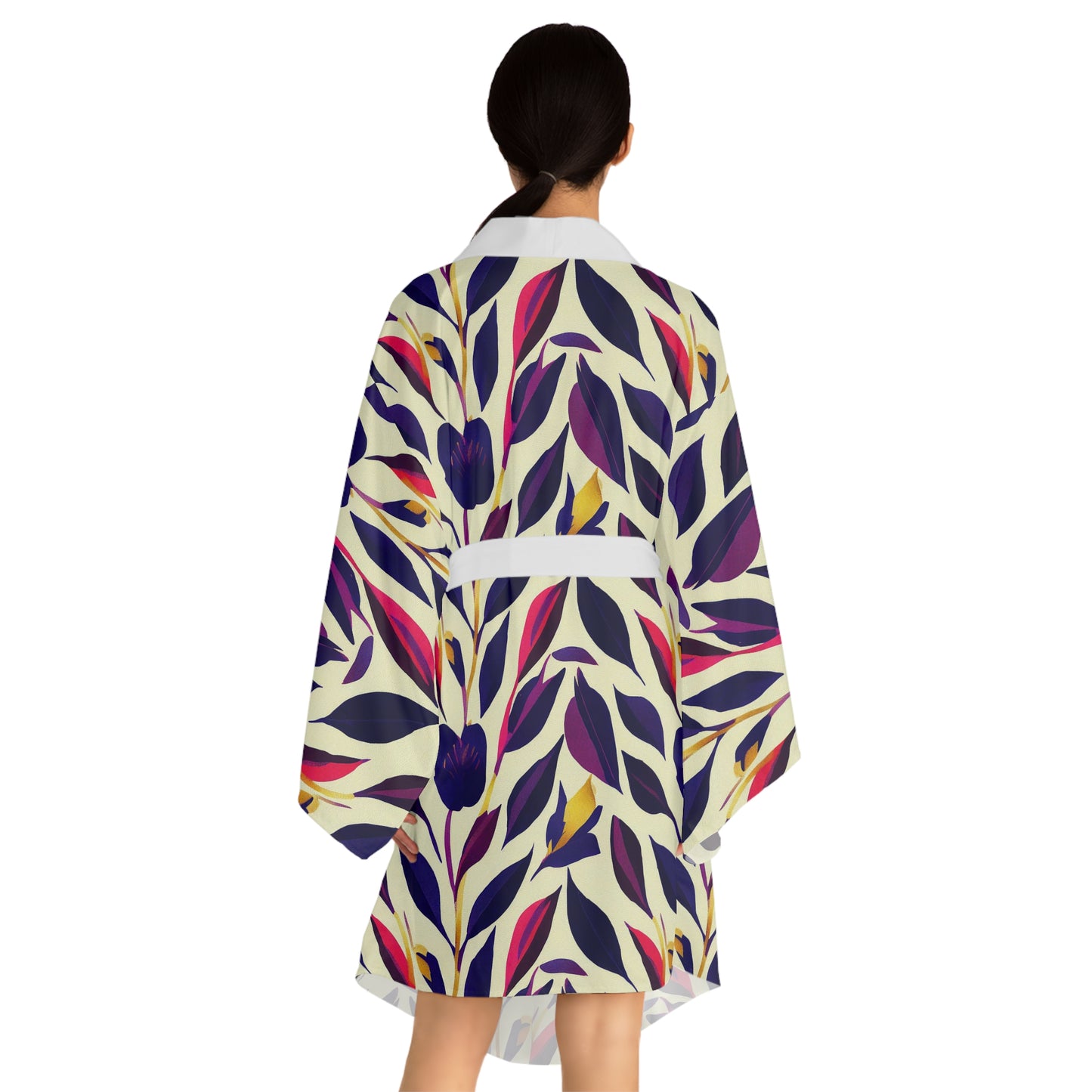 Long Sleeve Kimono Robe - Violet Flourish Damask