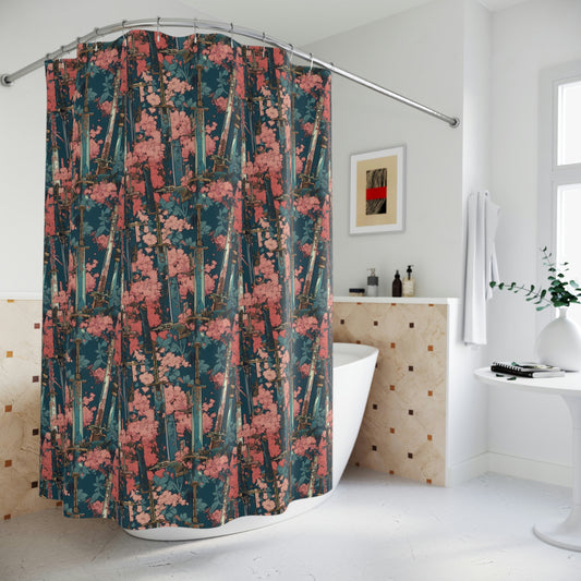 Katanas & Cherry Blossoms - Shower Curtain