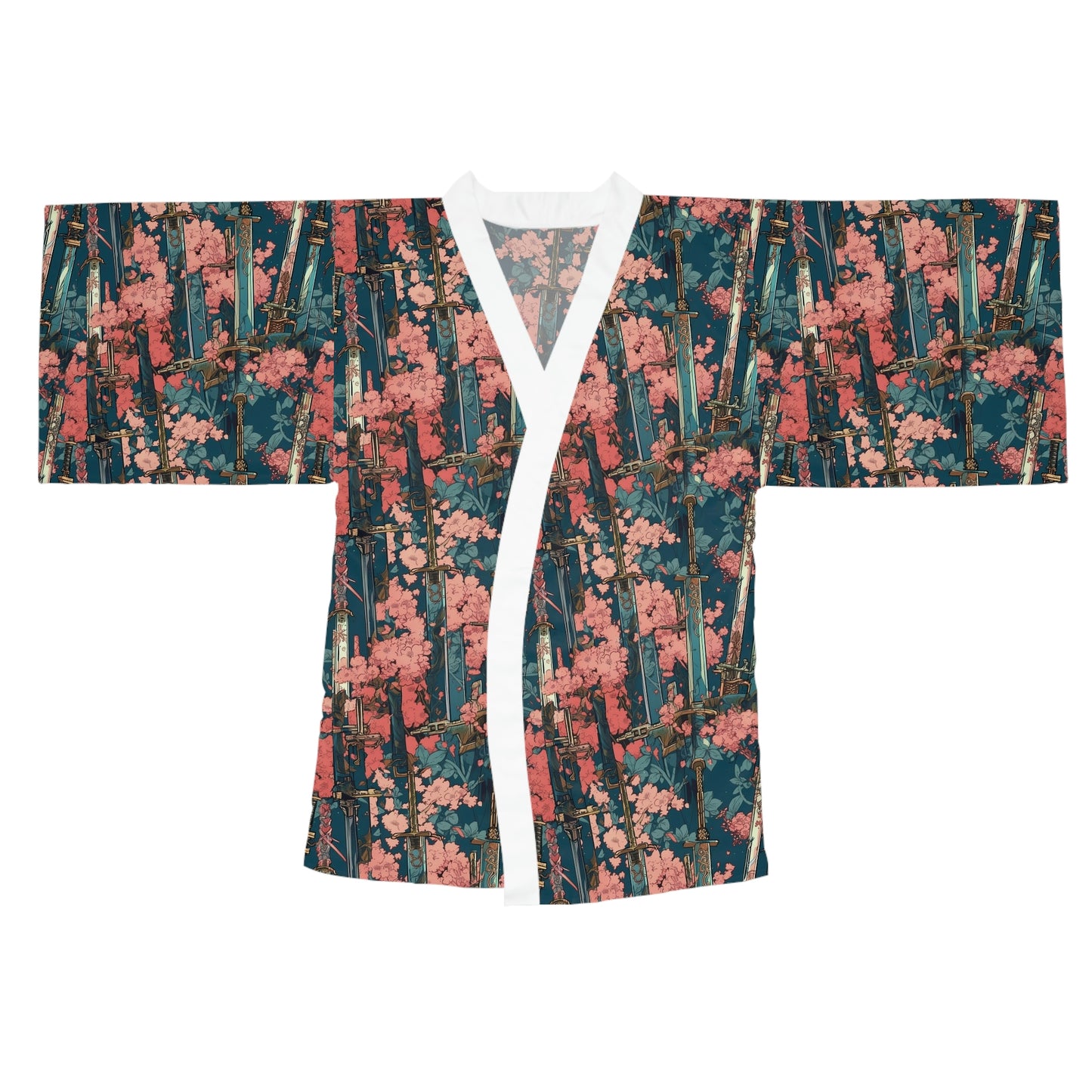 Katanas & Cherry Blossoms - Long Sleeve Kimono Robe